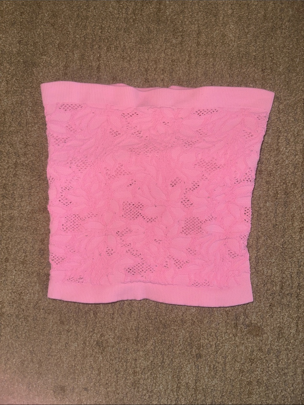 Tilly's Pink Lace Knit Strapless Crop Top